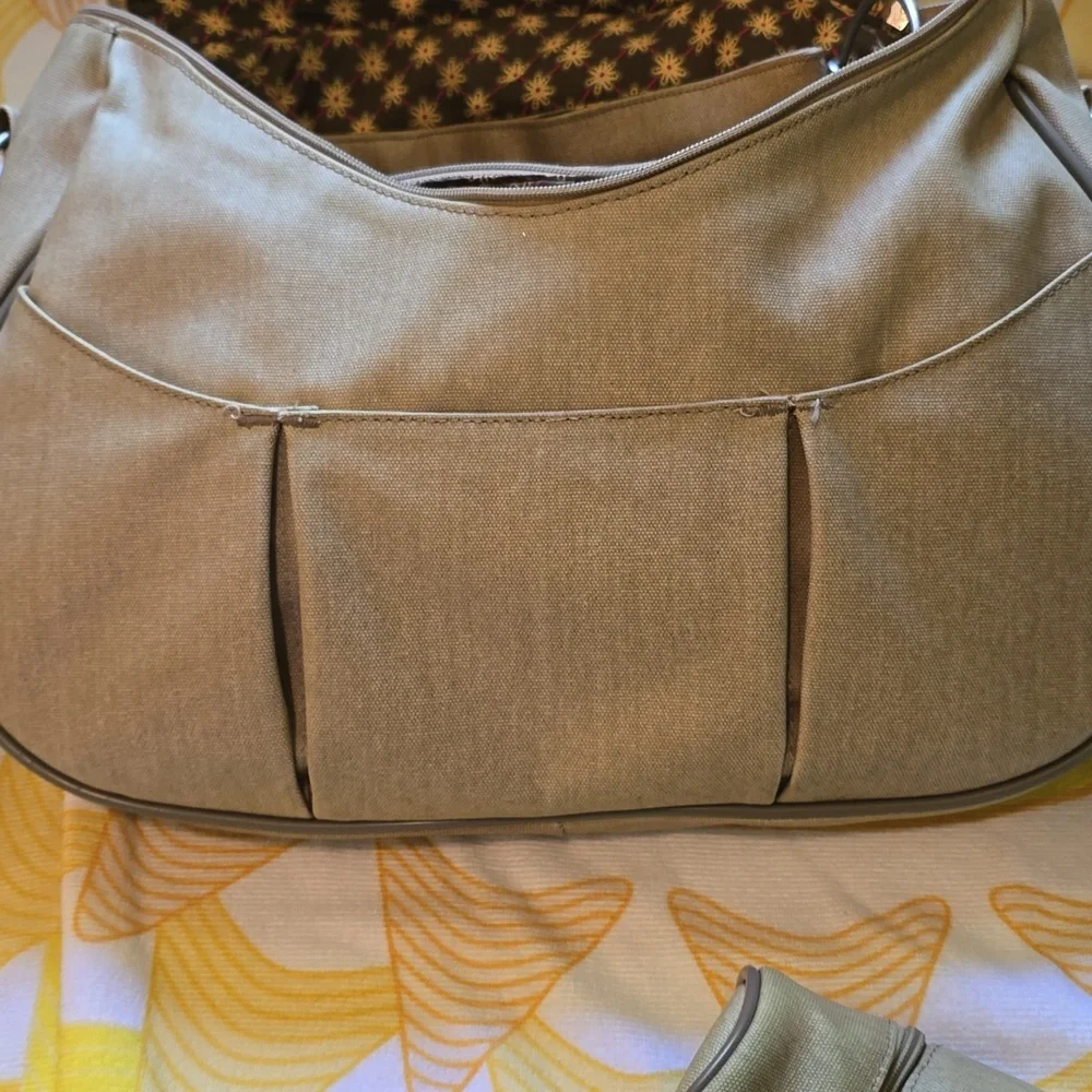 VGUC- Minene Tan Baby Diaper Bag with Adjustable Straps And Accessories